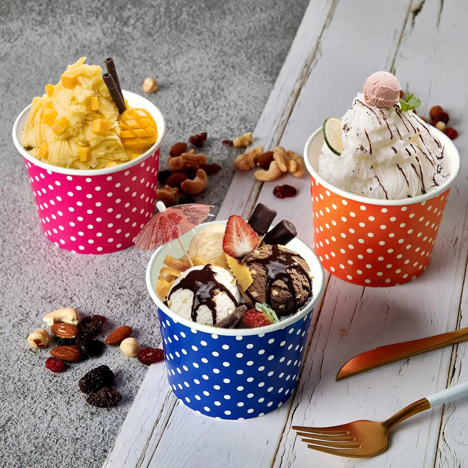 Paper Disposable Ice Cream Cups, Dessert Bowls (White, 12 oz)