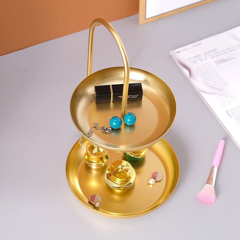 Modern Living Room Fruit Tray Double Layer Metal Snack Storage Basket