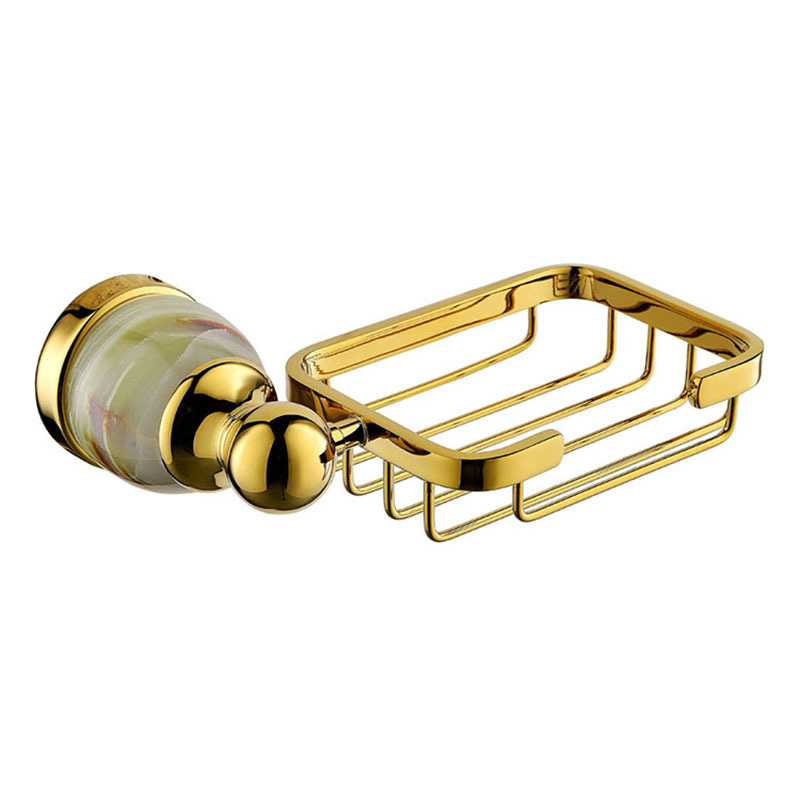 Brass Plating Gold Jade Marble Bathroom Soap Dish Soap Holder Soap Basket