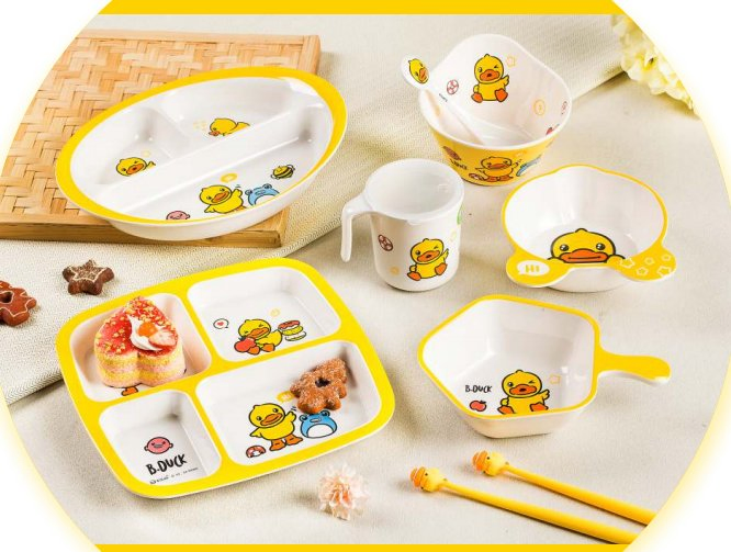 Cartoon Resin Plate Meal Dishes Feeding Set with Matching Spoon and Fork