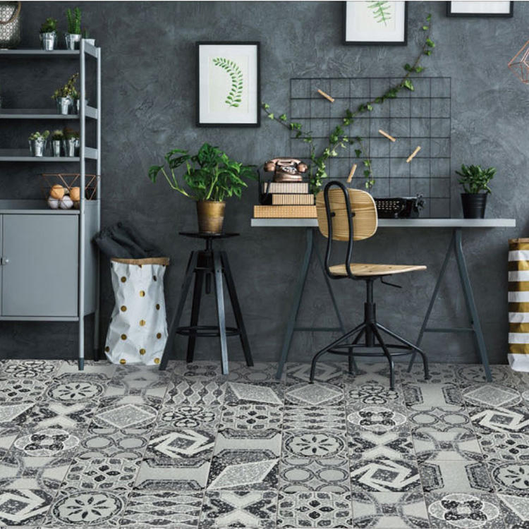 Art Porcelain Cement for Wall Black and White Flower Tile Green Flower Pattern Floor Tile