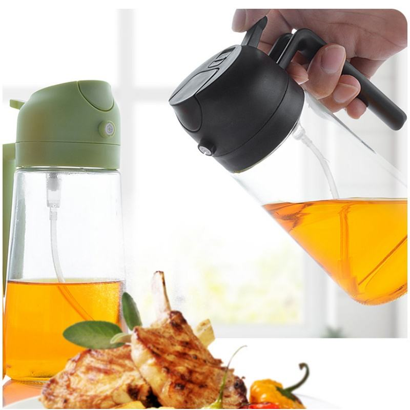 New Glass Spray Pour Dual-Use Oil Bottle Large Capacity Oil Bottle for Kitchen One-Piece Press Sprayer