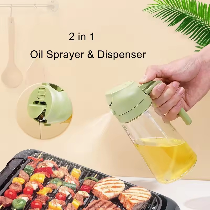 Oil Spray Bottle, Olive Oil Sprayer, 16 Oz Oil Sprayer for Cooking, 2 in 1 Glass Oil Sprayer & Dispenser BBQ Oil Sprayer for Kitchen Food Oil Sprayer