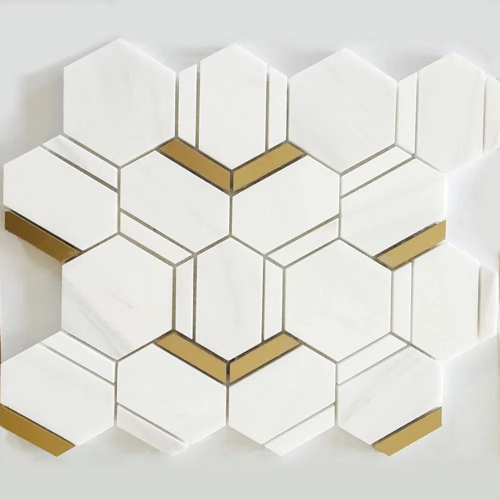 Мозаика Bianco Carrara с золотом, 30x30 см