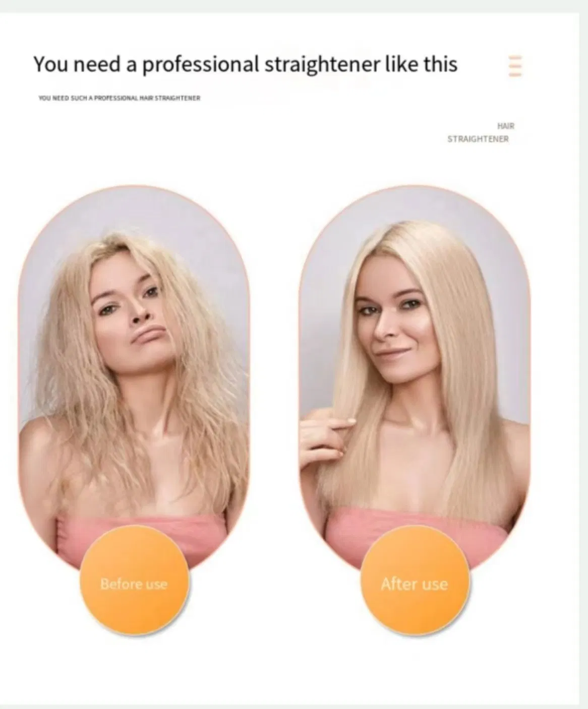 2024 Professional Fast Heating Titanium Hair Straightening Iron with GPPS+PA Material