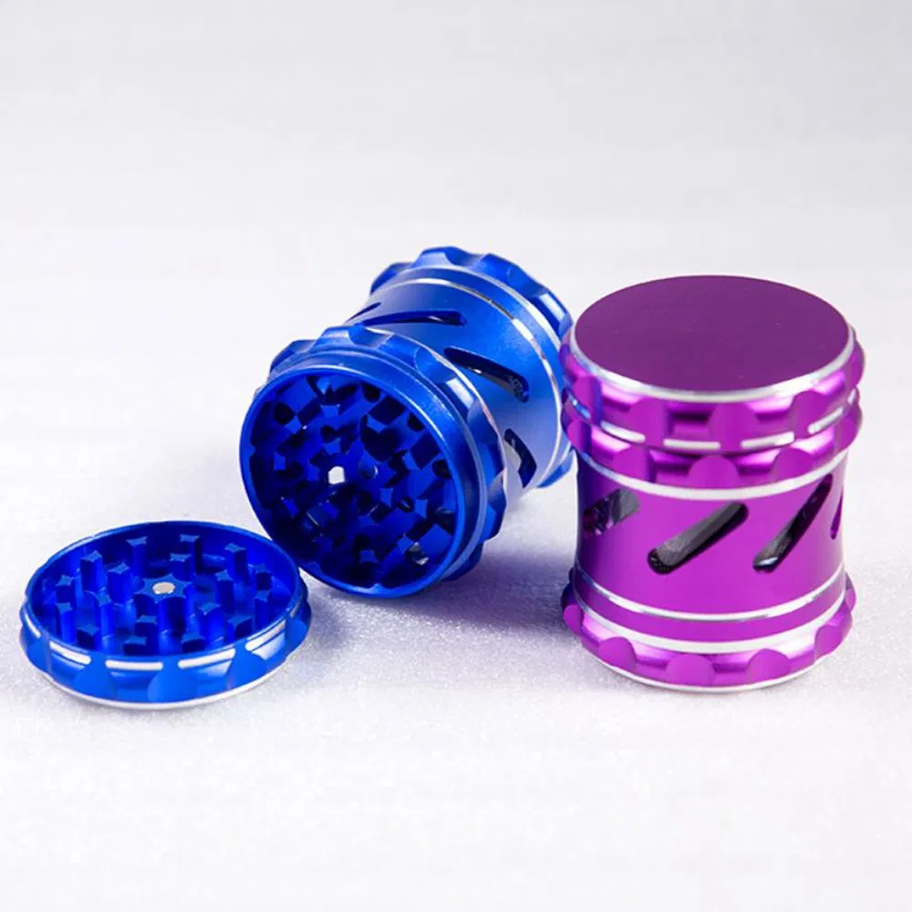 4 Layers Waist Drum Type with Visible Window Flat Metal Aluminum Alloy Dry Herb Grinder