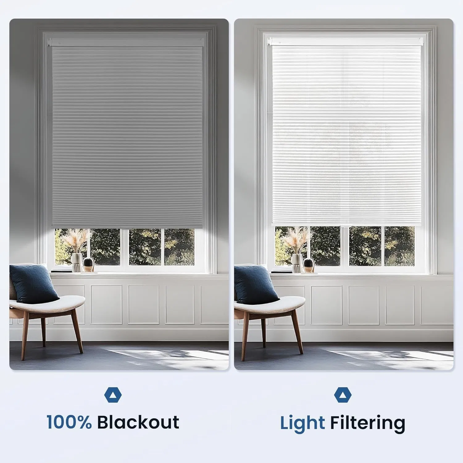 No Drill Blinds Blackout Honeycomb Blinds for Indoor Windows, UV Protection Privacy