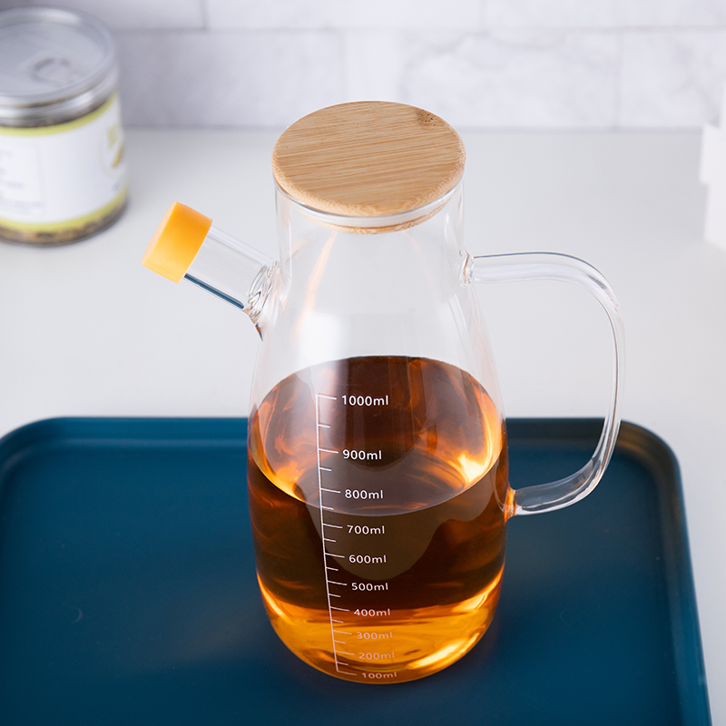 1000ml Empty Marasca Edible Oil Bottle Glass Olive Oil Bottles with Lid Oval Bottle Can Easy to Handle