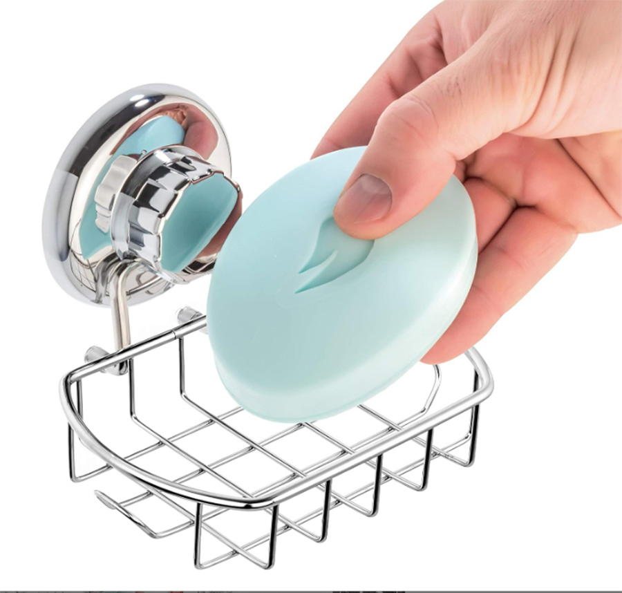 Soap Basket Sponge Holder Suction Soap Dish with Hooks for Bathroom