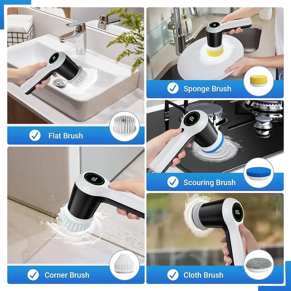 2024 Hot Selling Electric Cleaning Brush Dual-Speed with 4 Cleaning Heads Electric Spin Scrubber