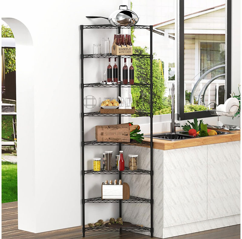 Vertical Triangle 8 Tiers Space Saving Storage Black Metal Corner Wire Rack
