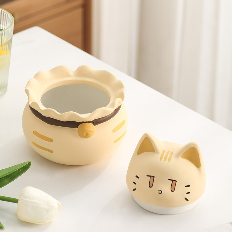 11.5*11.5*12.5cm Cat Ashtray Living Room Office Desktop with Cover Anti-Smoking Ash Ceramic Cute Art Ornaments Cigarette Tray