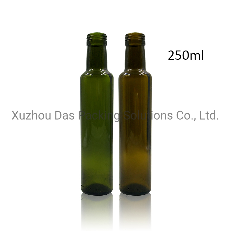 Dark Green Round 250ml Glass Olive Oil Bottle with Stainless Steel Lid