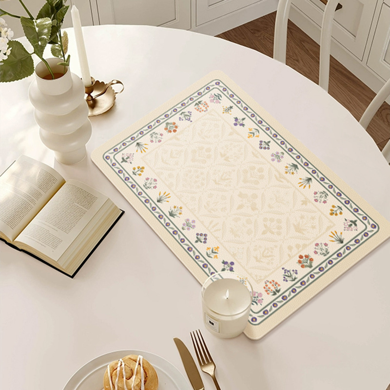 Vintage French-Style Leather-Look Premium Waterproof Oil-Proof Light Weight-Luxury Heat-Insulating Placemat for Dining Spaces