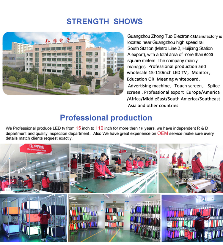 Factory Wholesale 75 85 100 Inch LED Digital TV Android Smart TV 4K Toughening of Metal