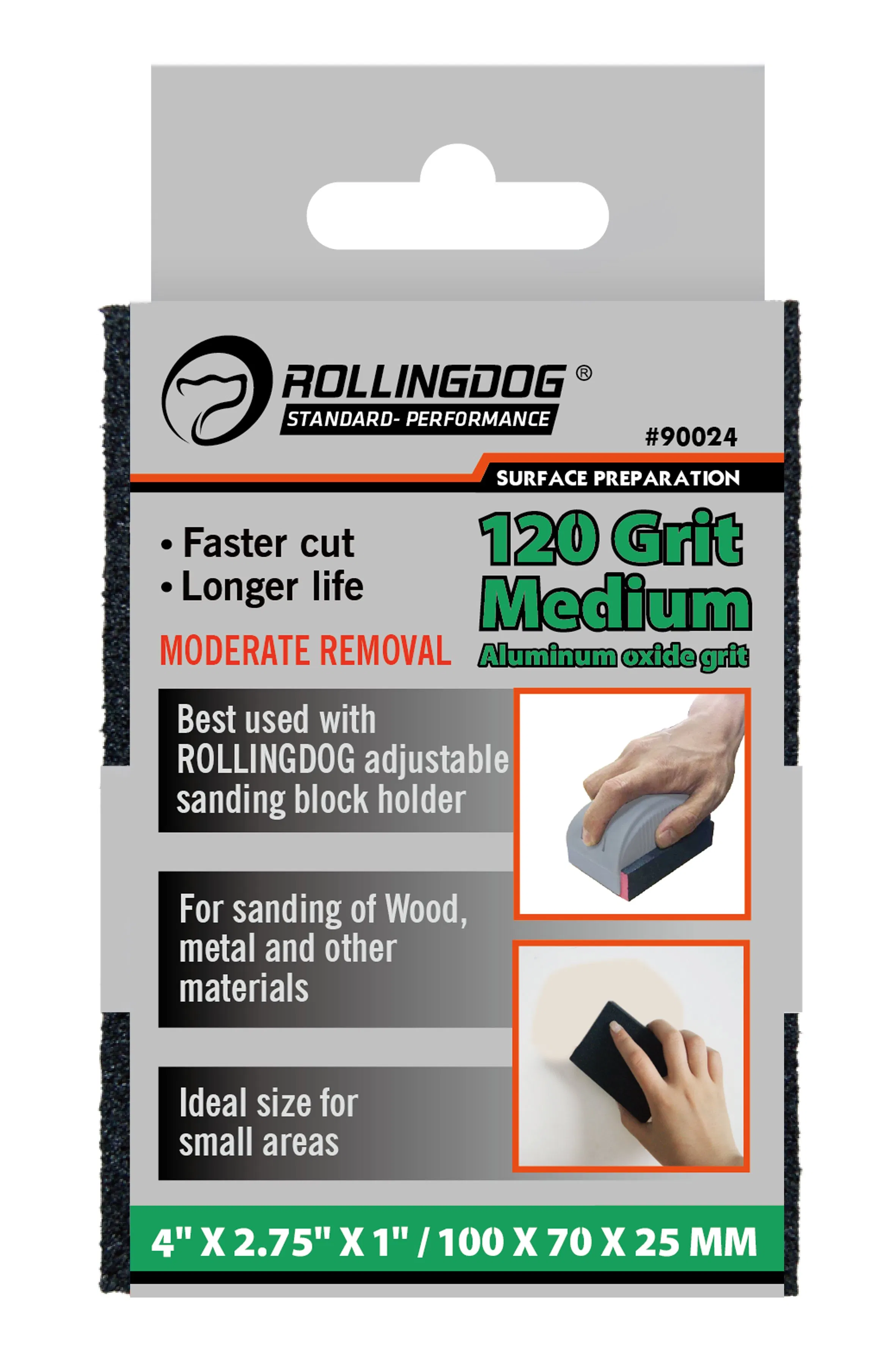 Rolingdog-Standard 90024 Sanding Sponge 120 Grit for Medium