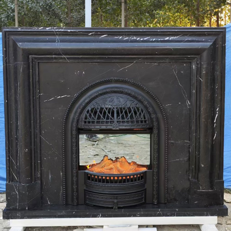 Interior Decoration Black White Nero Marquina Marble Fireplace Mantles