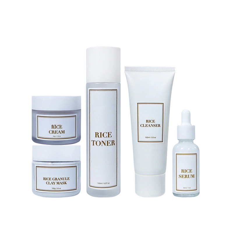 Private Label Hydrating Antioxidant Brightening Skin Face Serum Rice Toner Whitening Cream Rice Skin Care Set