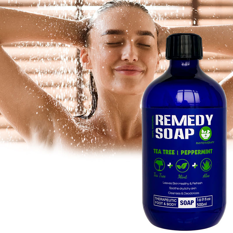 Private Label Natural Organic Body Wash Remedy Soap Rosemary Tea Tree Oil Healing Nourishing Shower Gel for Soothes Liquid Soap