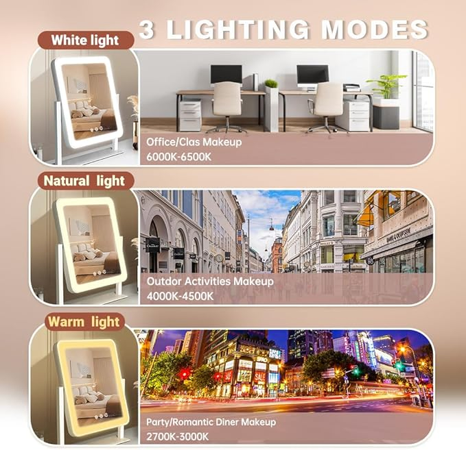 Portable Smart Touch Control 3 Colors LED Light Vanity Makeup Mirror