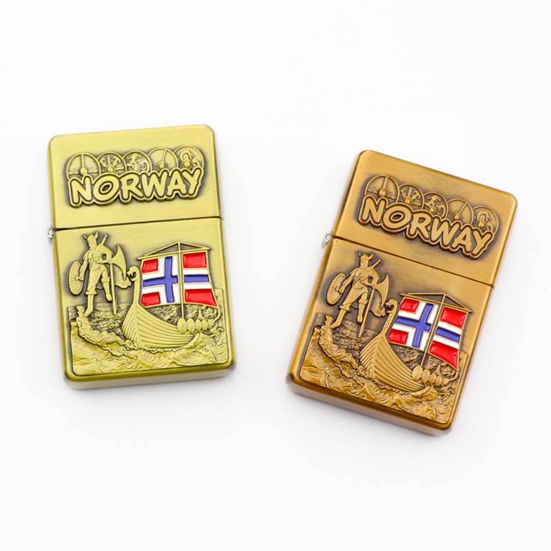 Custom Vintage Norway Lighter Souvenirs Metal Oil Lighter Windproof Cigarette Smoking Lighters