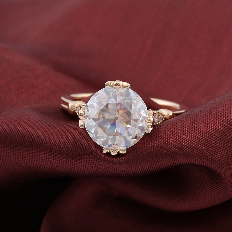 Custom 4 Carat 10mm D Color Round Brilliant Cut Moissanite Ring Smart Napkin Ring Andring Box 14K Yellow Gold Ring Jewelry