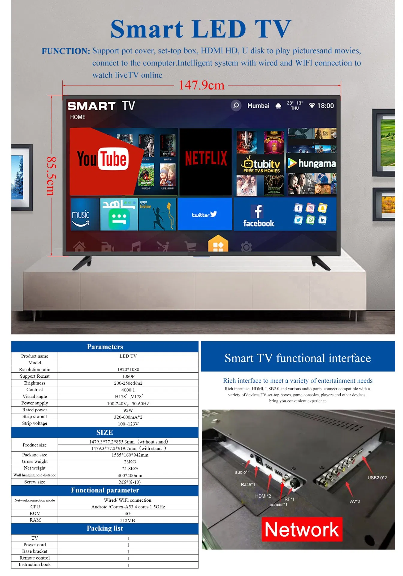 2026 4K 32/43/55/65/85 Inch UHD LED Television 4K Smart WiFi TV 8K UHD Factory Cheap Flat Screen Television HD LCD LED Smart TV