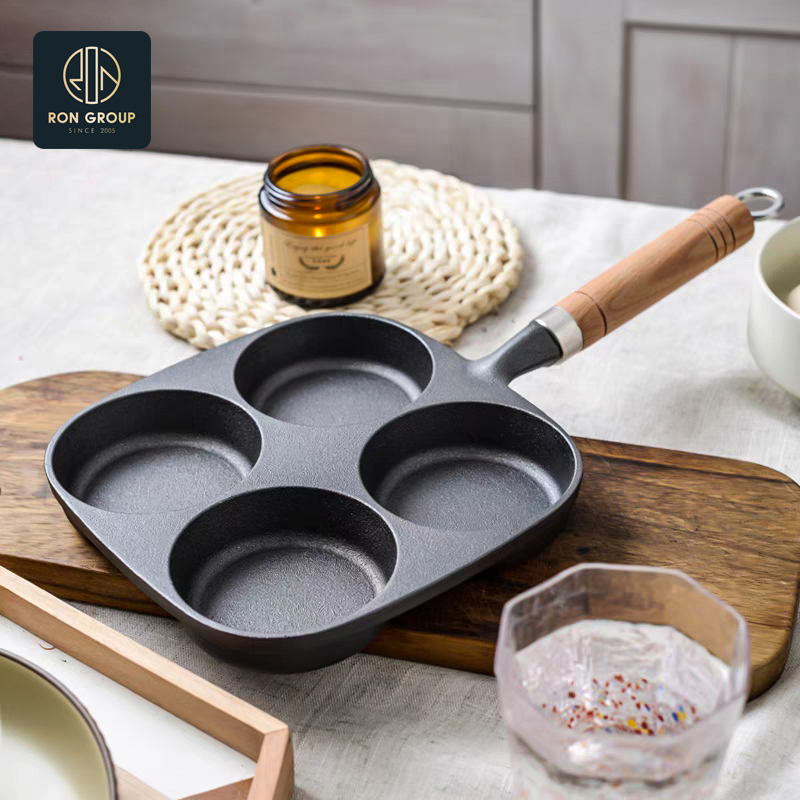 Cast Iron Pot with Four Compartments for Multifunctional Cooking and Wooden Handle Restaurant Set