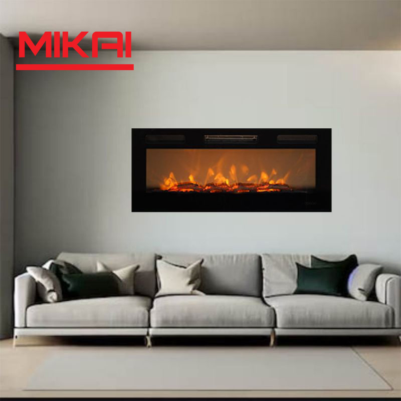 Modern 220~240V Wall-Mounted Remote Control LED Light Simulated Flame 1500W Space Heating Function Electric Fireplace