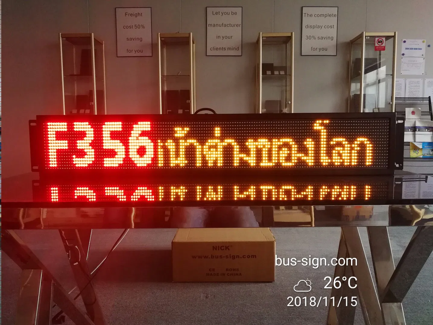 Single Line Dual-Color LED Bus Route Stops Sign with Thai Language