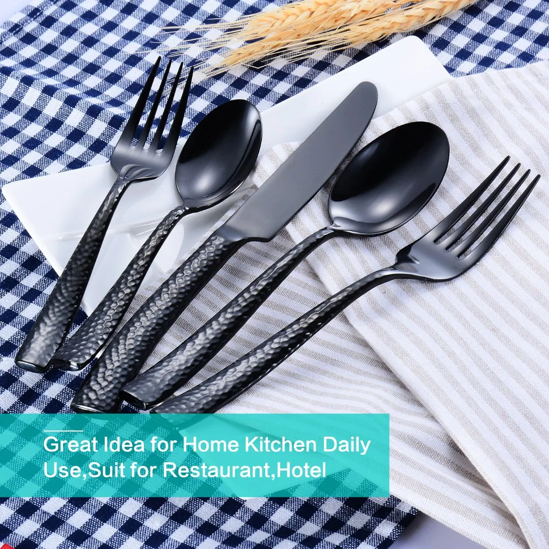 Unique Black Hammered Cutlery Set for Contemporary Dining