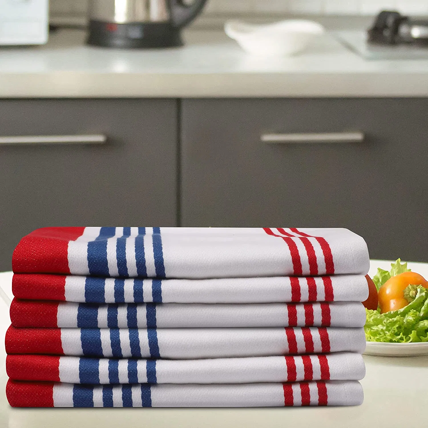 Highly Absorbent Dish Towel with Mitered Corners Trendy Stripes Bar Towels