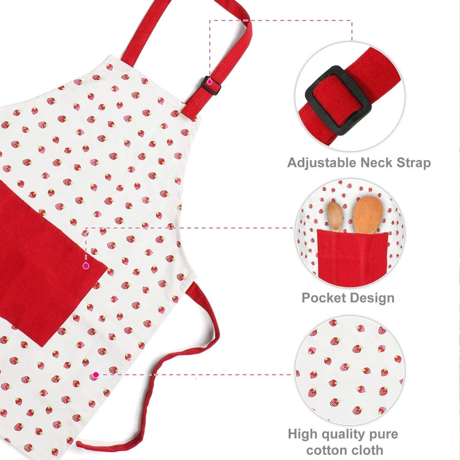 Red Strawberry Kids Chef Bakeware Cookware Textile Set Children Cooking Play Kitchen Protect Baking Aprons Chef Hat and Sleeves