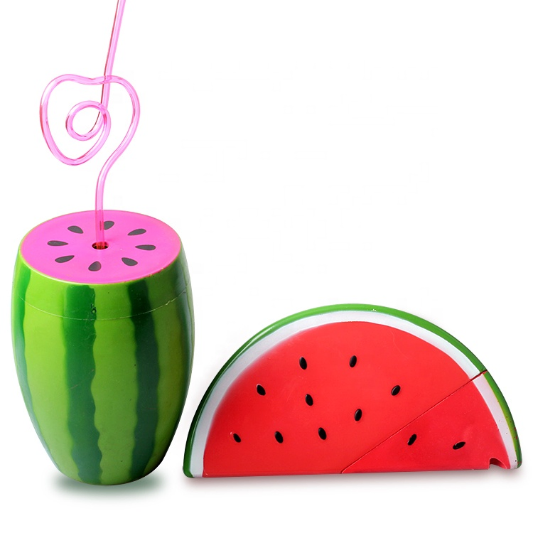 New Design Plastic Watermelon Shaped Cup with Straw