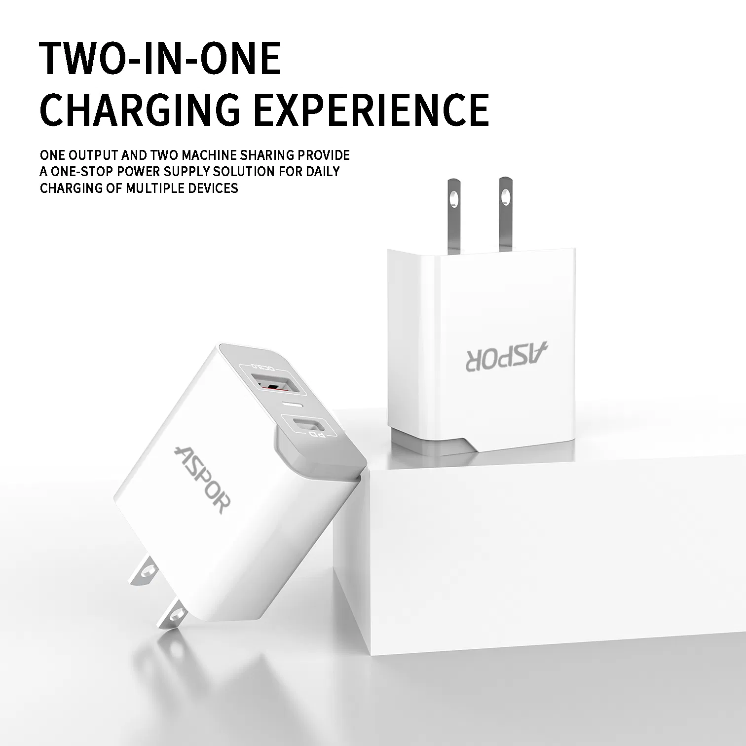 Aspor New A826 20W Pd+ QC Fast Speed Phone Charger EU/Us/UK Pin Type C- Type C / Ipx / Pd Cable