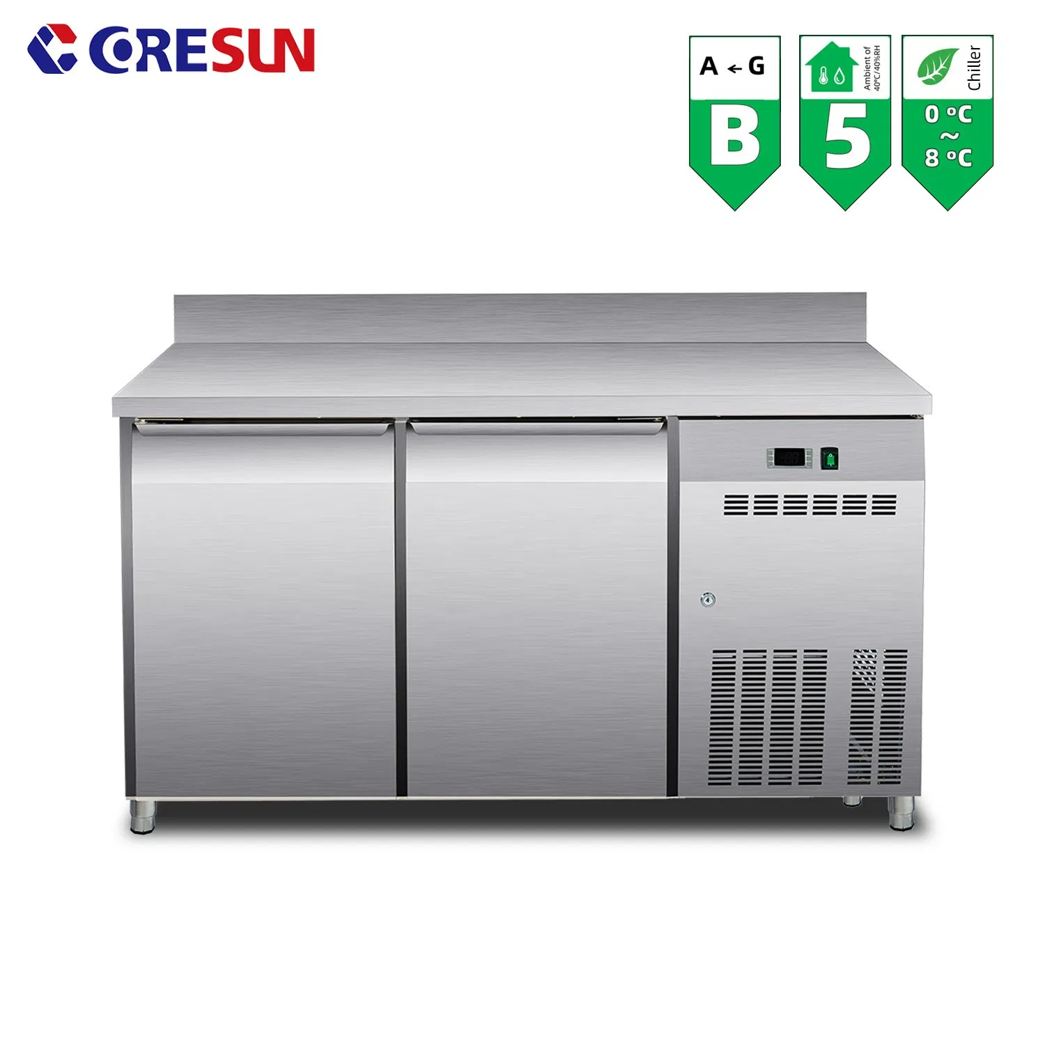Commercial Double Door Refrigerated Base Kitchen Refrigerator with Backsplash