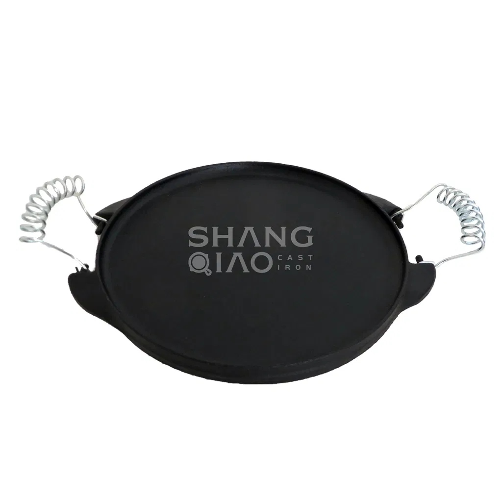 Customized Pre-Seasoned Reversible Cast Iron Griddle Grill Pan with Spring Handles Grill Plate