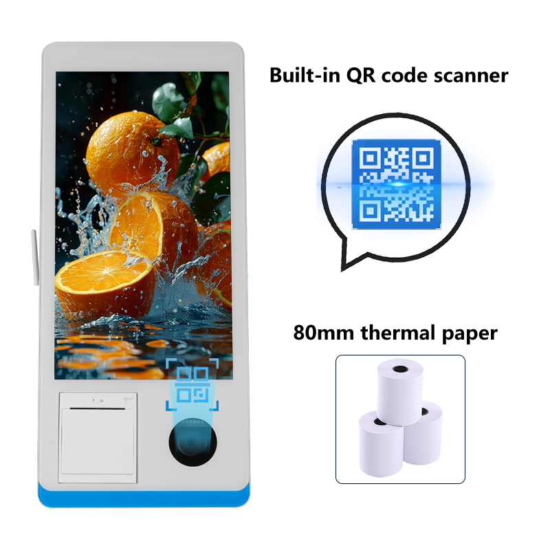 15.6inch Touch Screen Self-Service Payment Kiosk POS System Cash Register Terminal Restaurant Othering POS Machine with 80 Thermal Printer Barcode Scanner