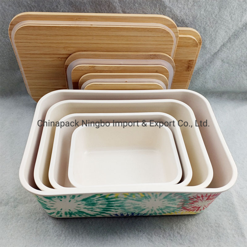Bamboo Fiber Box with Bamboo Lid; Large Capacity Storage Box; Four Different Size