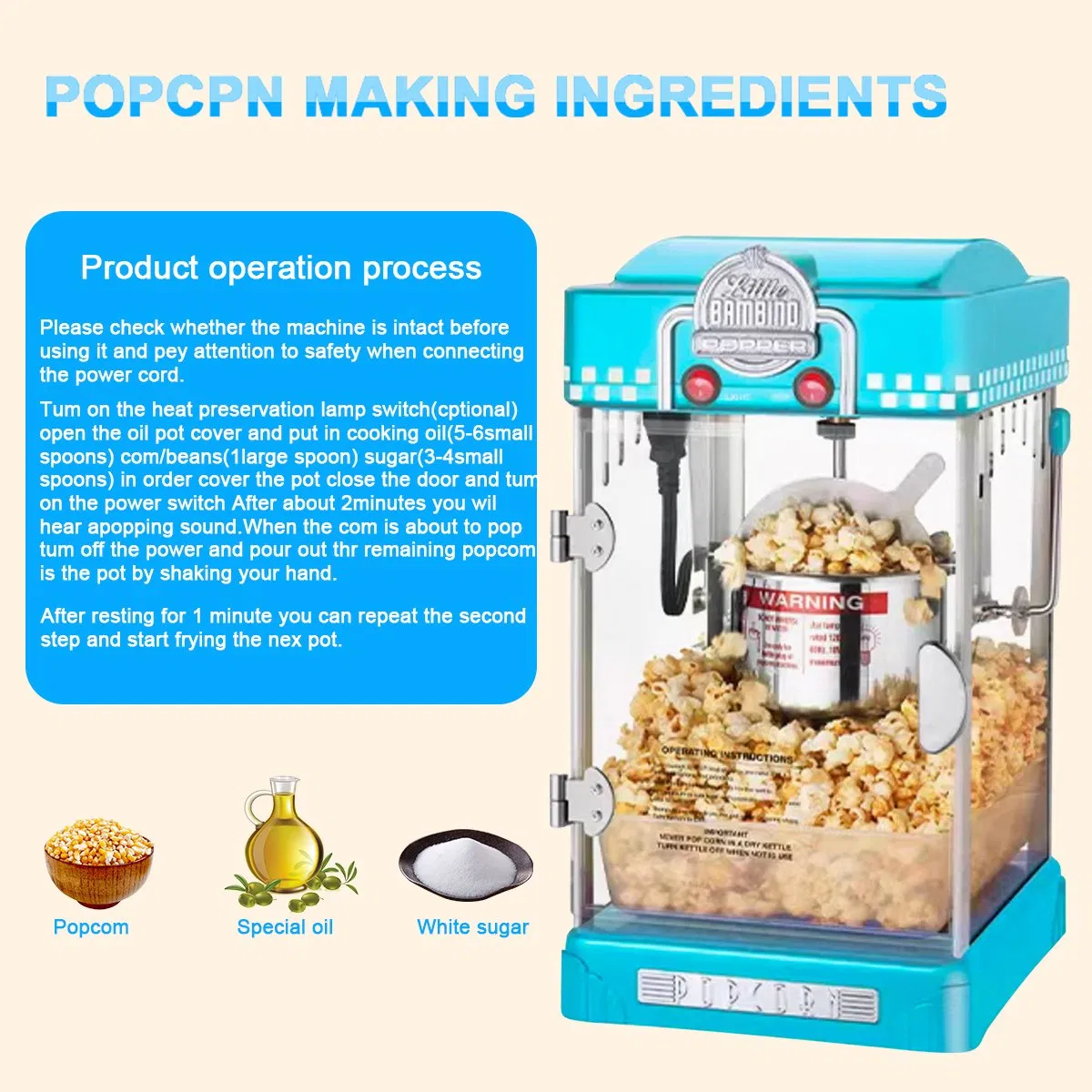 Commercial Blue Popcorn Machine for Parties