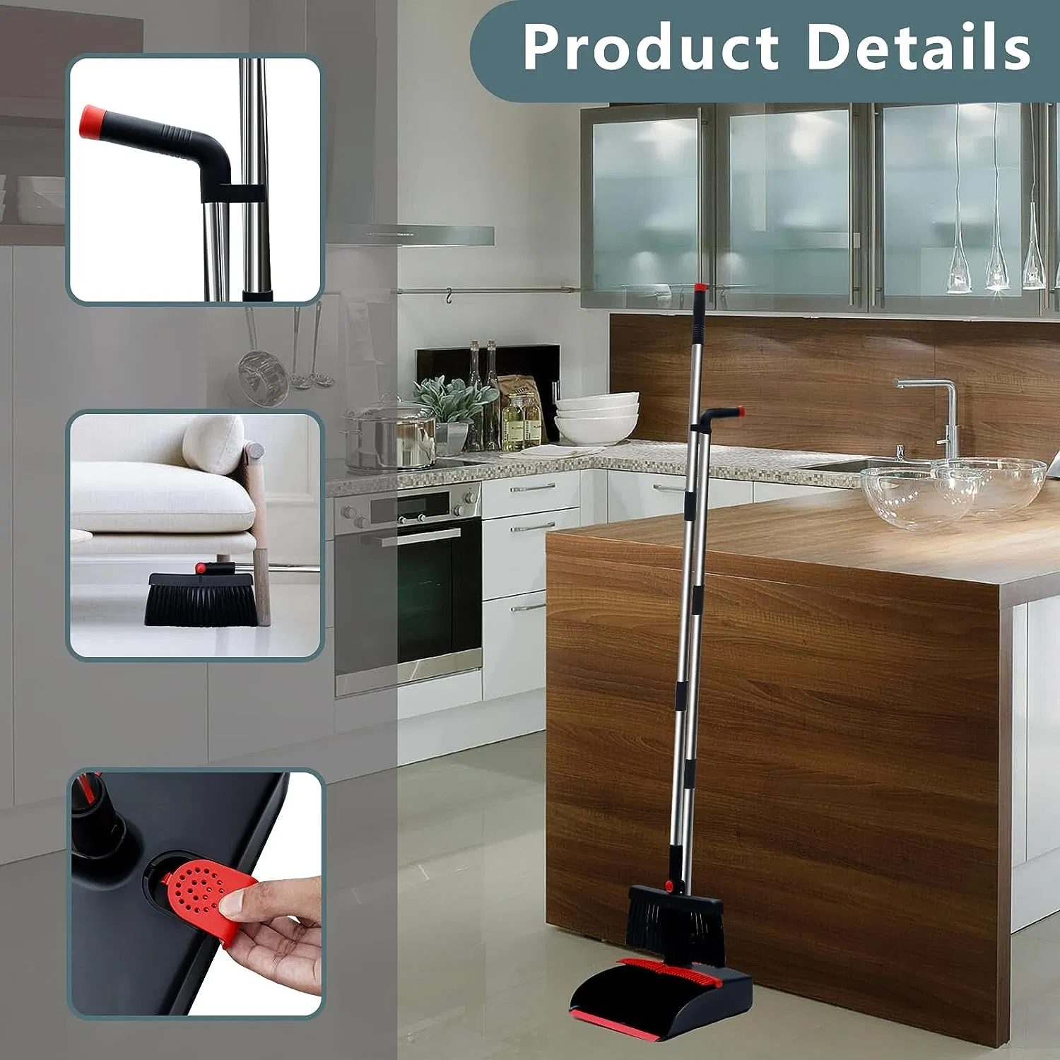 Household Telescopic Handle Broom and Dustpan with Dustpan Teeth