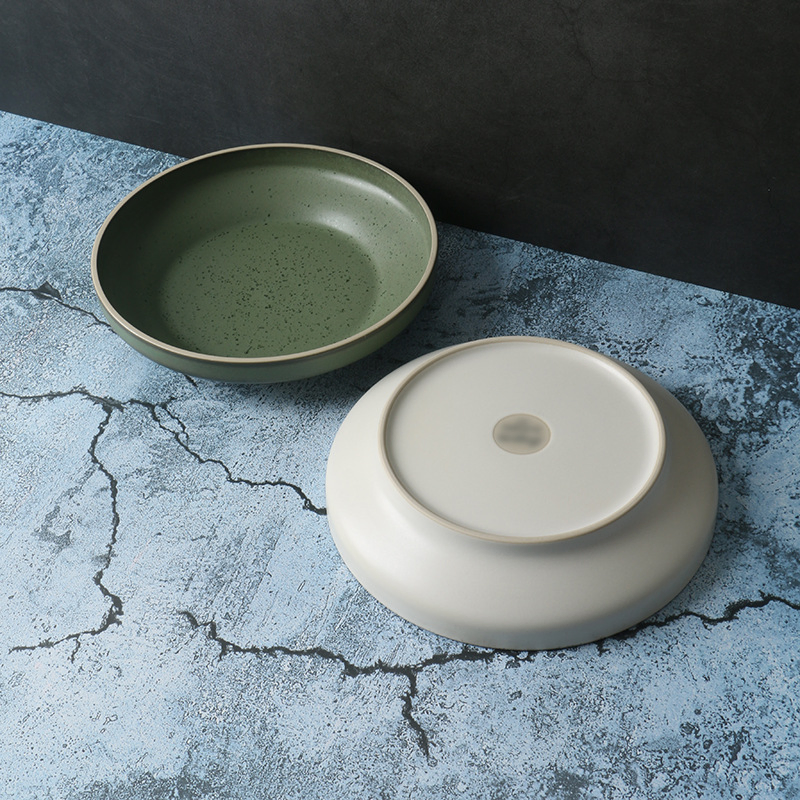 Underglaze Color Ceramic Deep Plates Clean Lines Eco-Friendly Glaze Finish