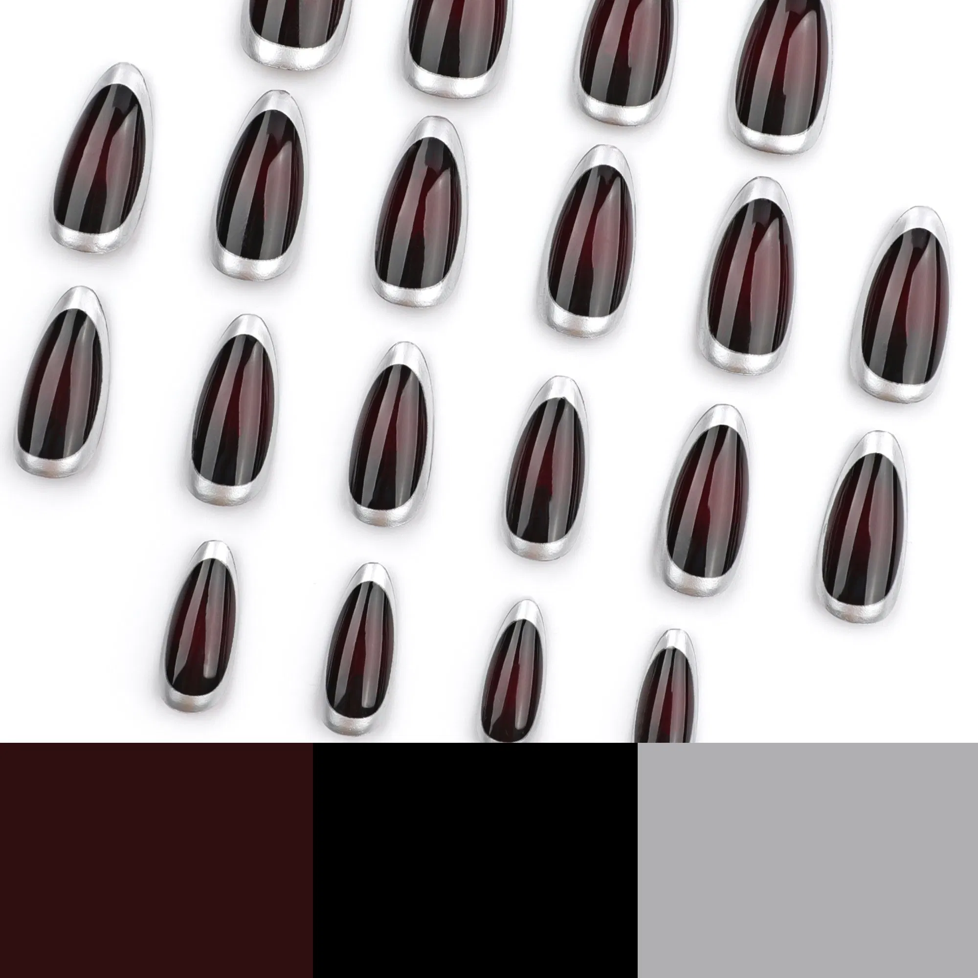 OEM Dark Design Press on False Nail Reusable French Almond Fake Nail