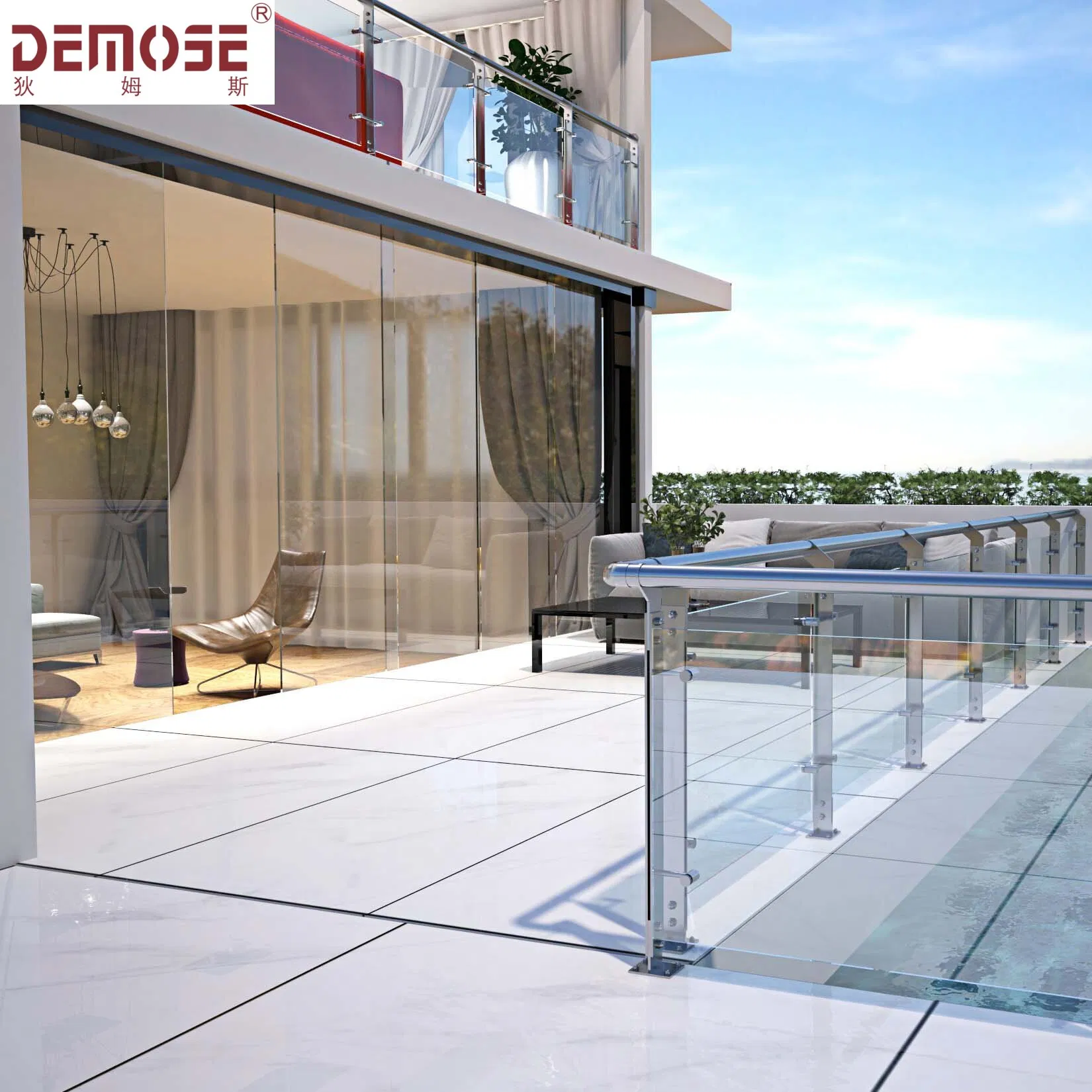 Modern Stainless Steel Glass Balcony Railing for Outdoor Terrace Safety (DMS-B21218)