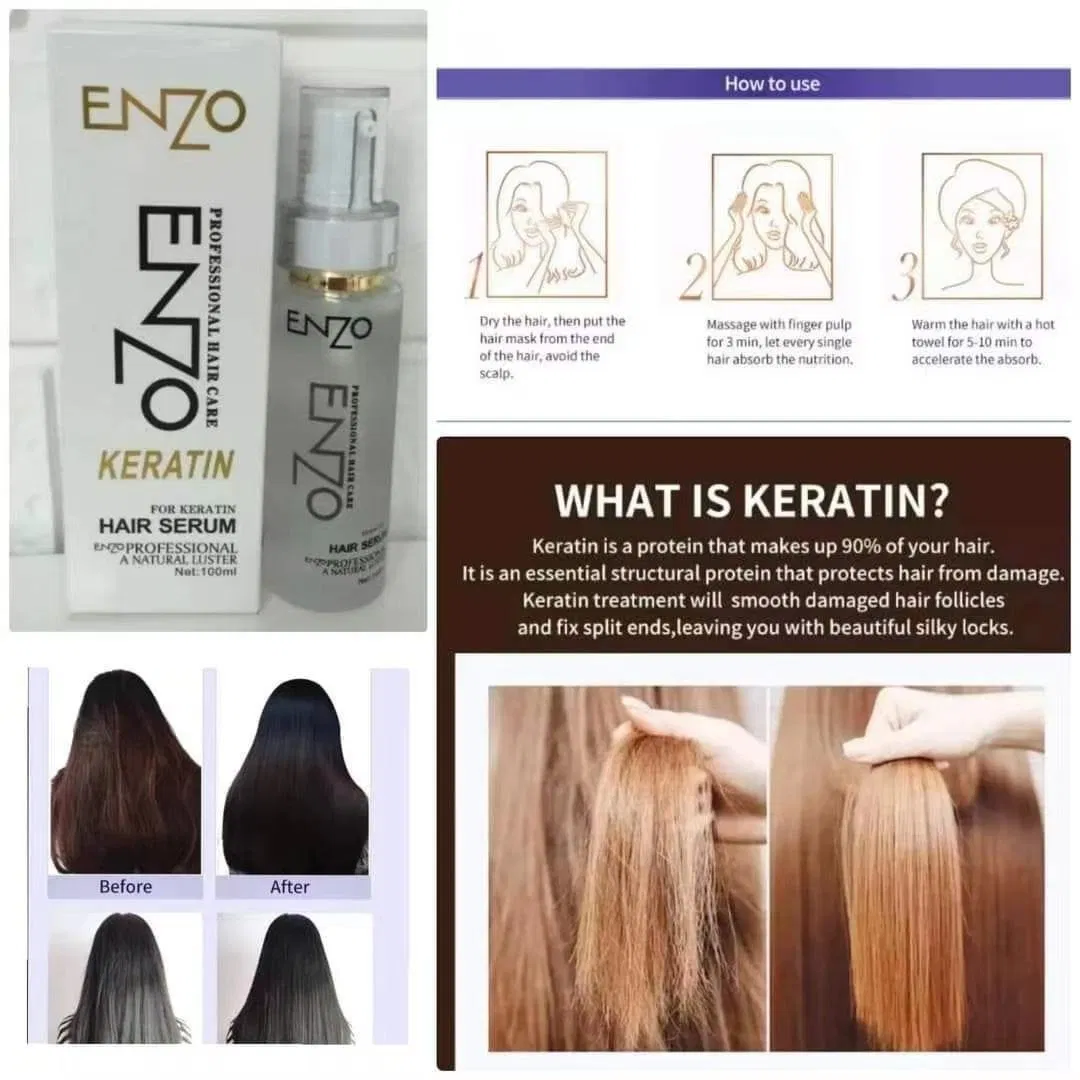 Enzo Professional Keratin Repair Serum Organic Vegan Smoothing Oil Chemically Damaged Hair Anti-Frizz Anti Dandruff Sealer Technology