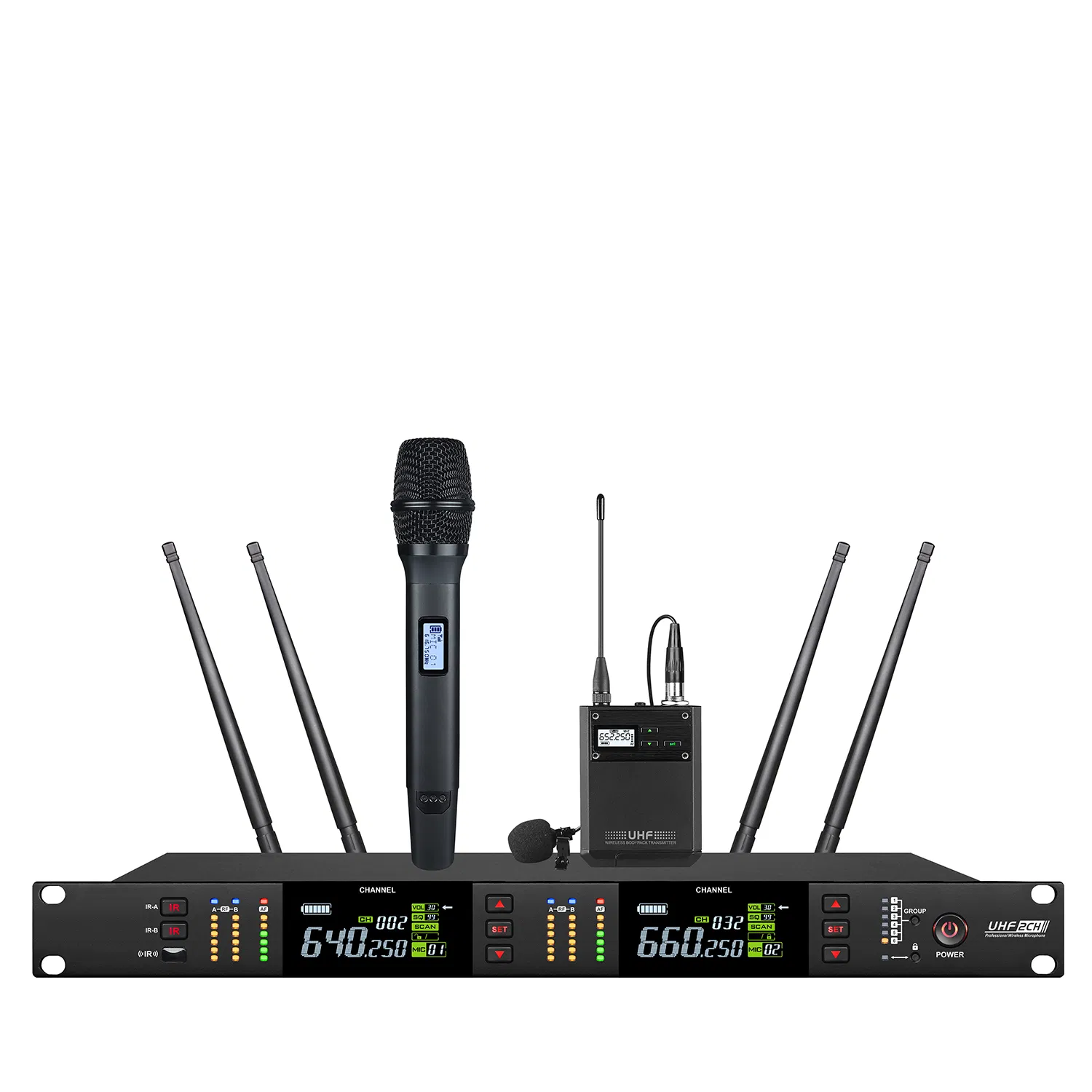 UHF Professional Audio System Dual-Channel True Diversity Wireless Microphone for Vocal Singing
