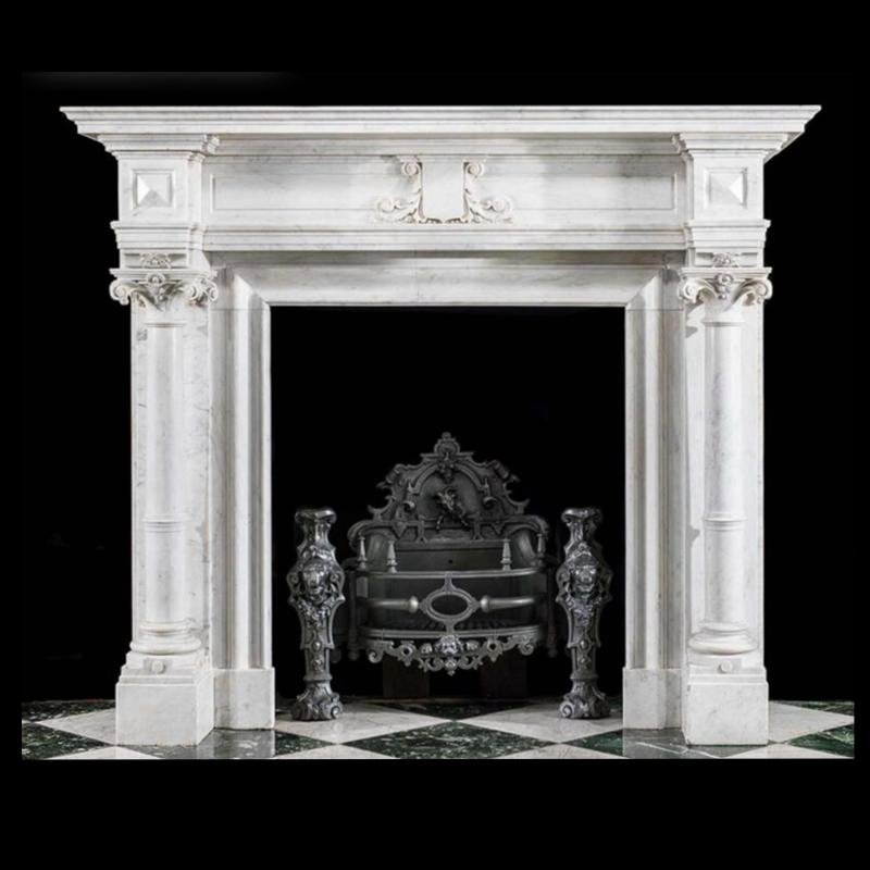 Simple European Style Natural Beige Marble Fireplace Mantel