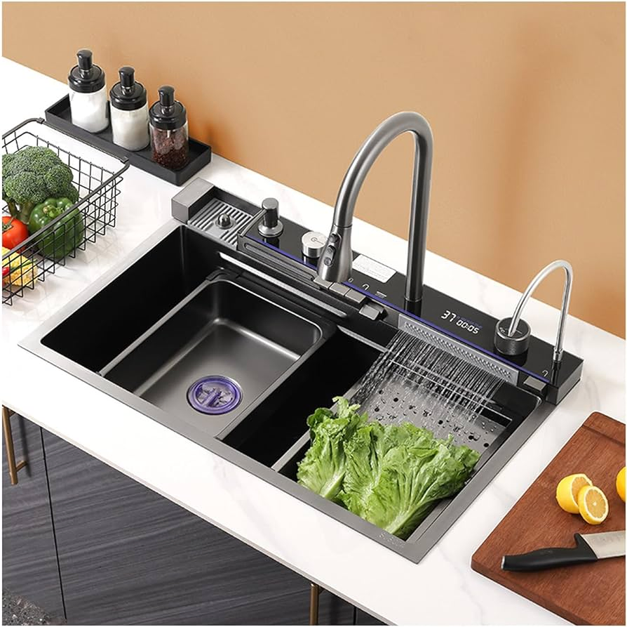 Wash-Basin Waterfall-Faucet Stainless Steel PVD Nano Multifunctional Smart Kitchen Sink with Accessory