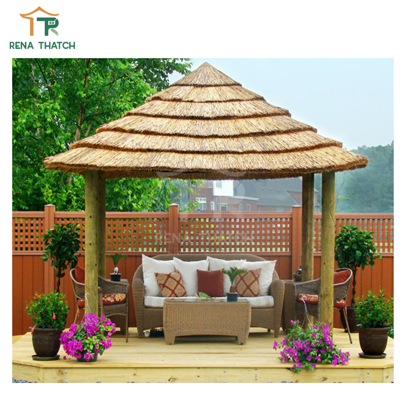 Fire Resistant Plastic Straw Thatched Roof Umbrella Artificial Palm Reed Thatch