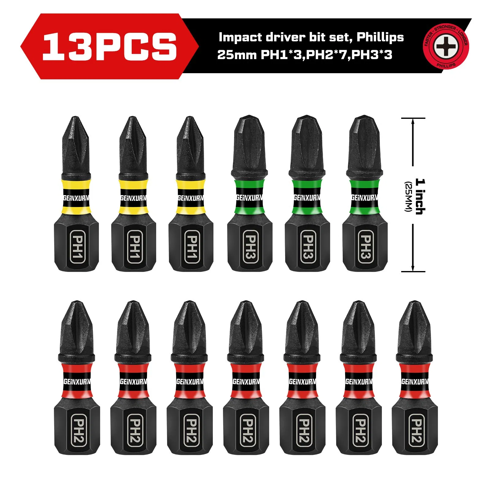 Набор бит Phillips 13PCS S2 25/50мм для ударного шуруповерта